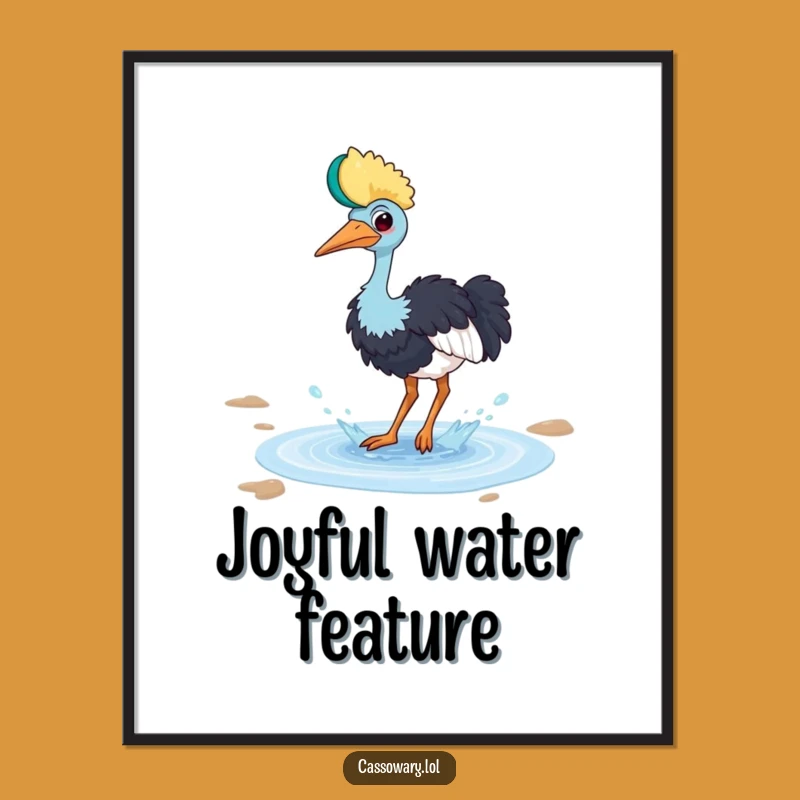 Funny Cassowary Puddle Poster - Playful Bird Wall Art Gift!