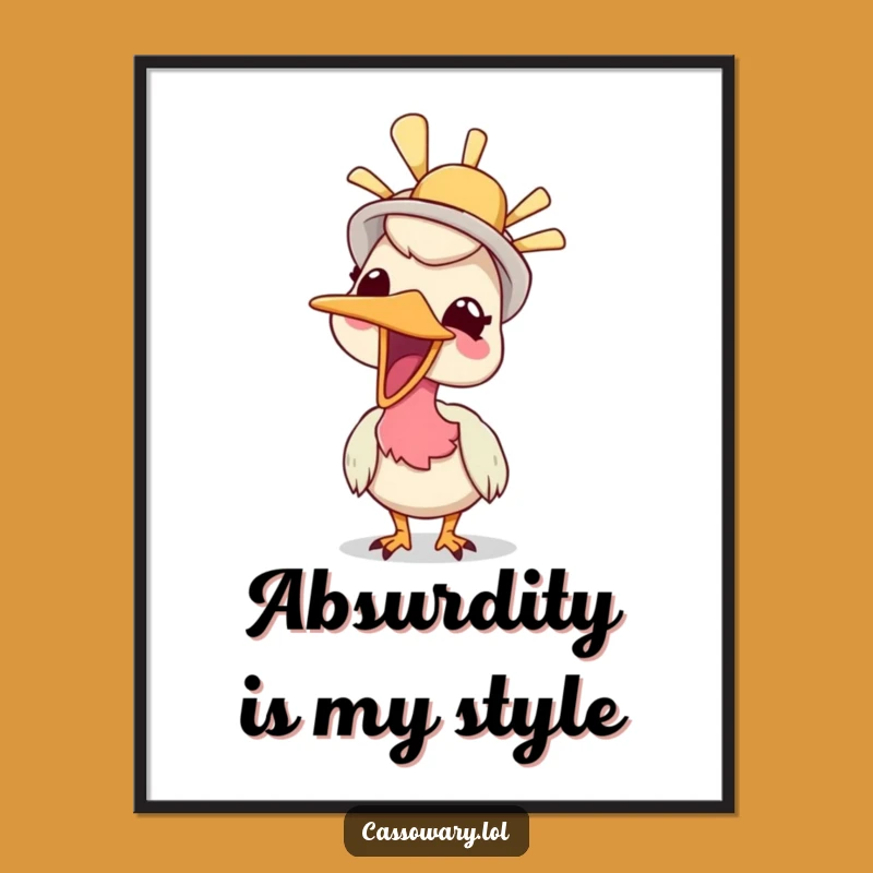 Funny Giggling Cassowary Hat Poster: Whimsical Wall Art Gift