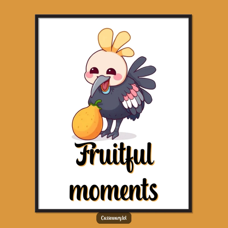Funny Kawaii Cassowary Fruit Peck Poster - Cheerful Bird Art Gift