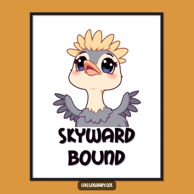 Funny Kawaii Cassowary Sky Gazer Poster - Dreamy Bird Art Gift