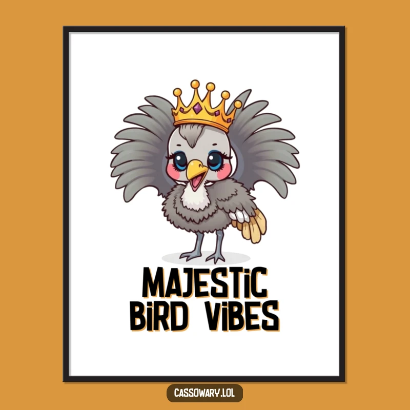 Funny Regal Cassowary Poster - Crowned Bird Parading Wall Art