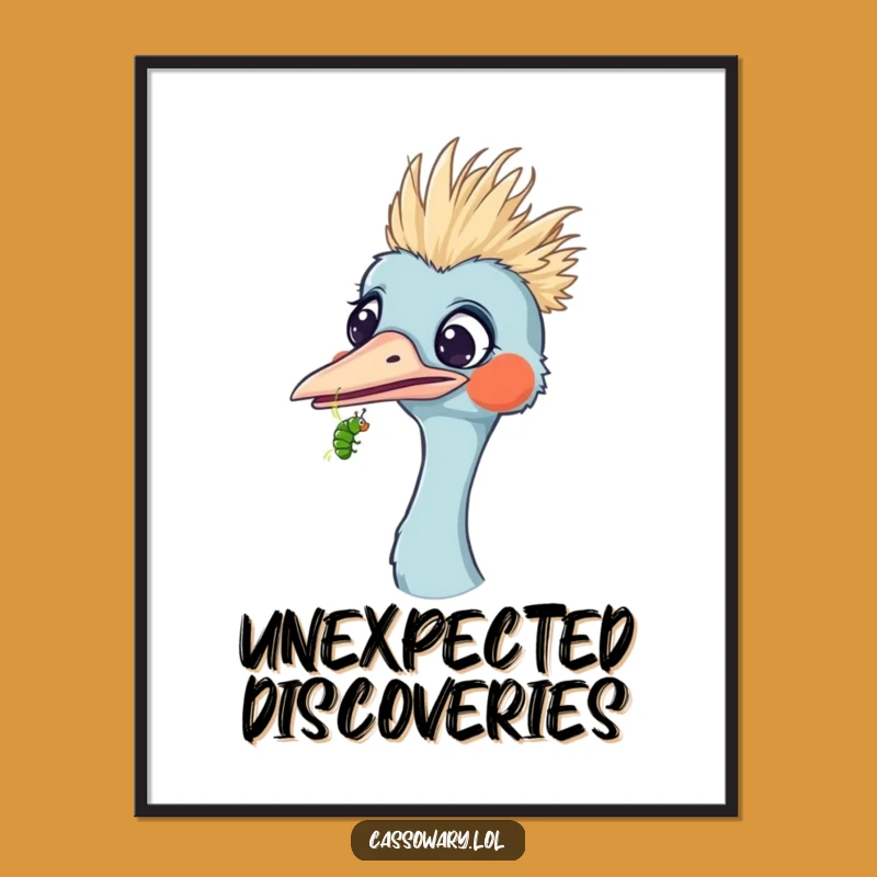 Funny Surprised Cassowary Caterpillar Poster - Comical Bird Art