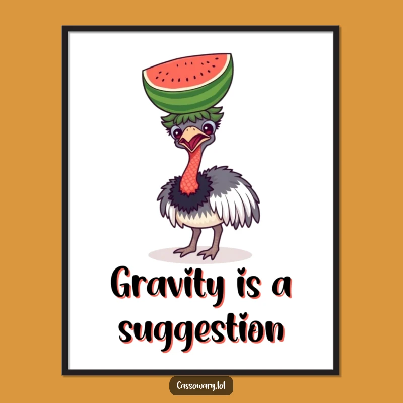 Funny Cassowary Watermelon Head Poster - Hilarious Bird Art Print