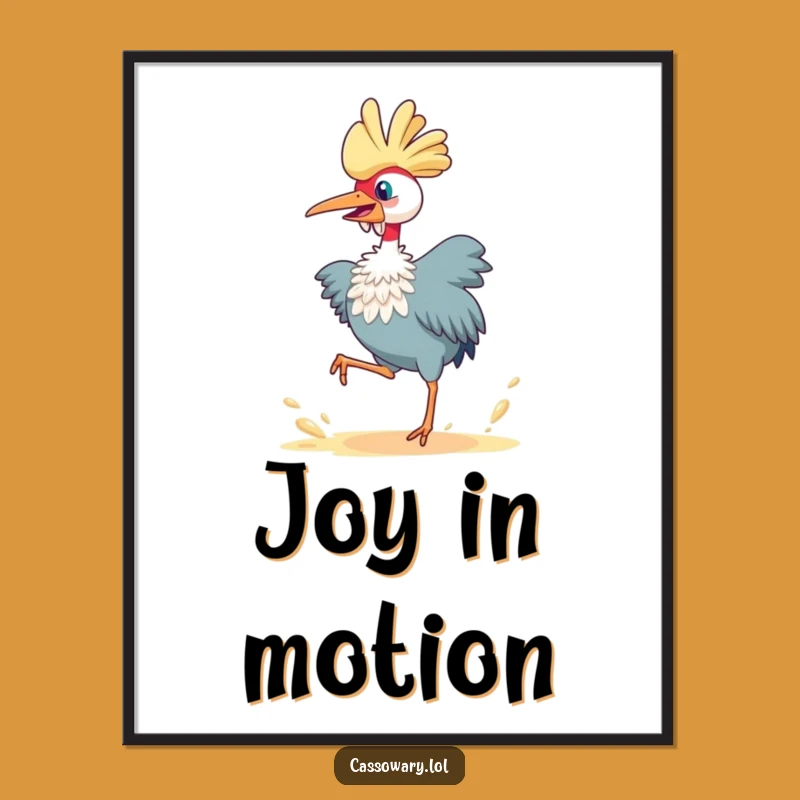 Funny Cassowary Joyful Leap Poster: Dynamic Wall Art & Humorous Gift