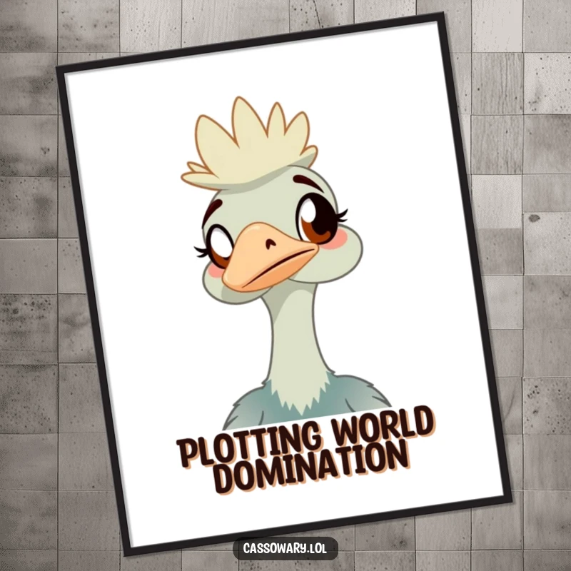 Funny cassowary poster showcasing an amused bird with a knowing look, adding whimsical humor to any room.