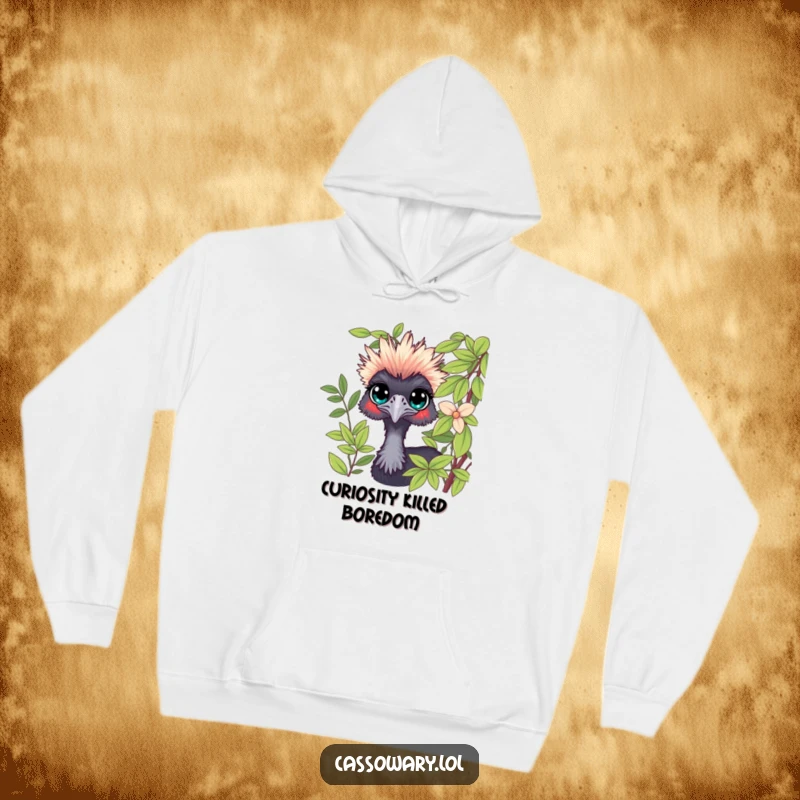 Funny Cassowary Peeking Hoodie: A curious cassowary peeking from foliage, perfect for cozy days. Funny gift.