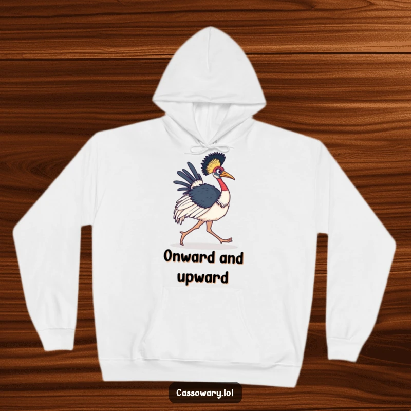 Funny Cassowary Hoodie depicting a determined bird marching forward, offering warmth and motivation.