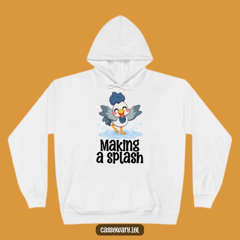 Funny Cassowary Puddle Splash Hoodie - Cozy & Playful Bird Wear