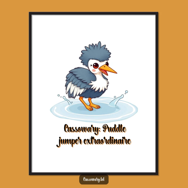 Funny Free Printable Wall Art: Kawaii Cassowary Splashing, Cute Downloadable Home Decor!