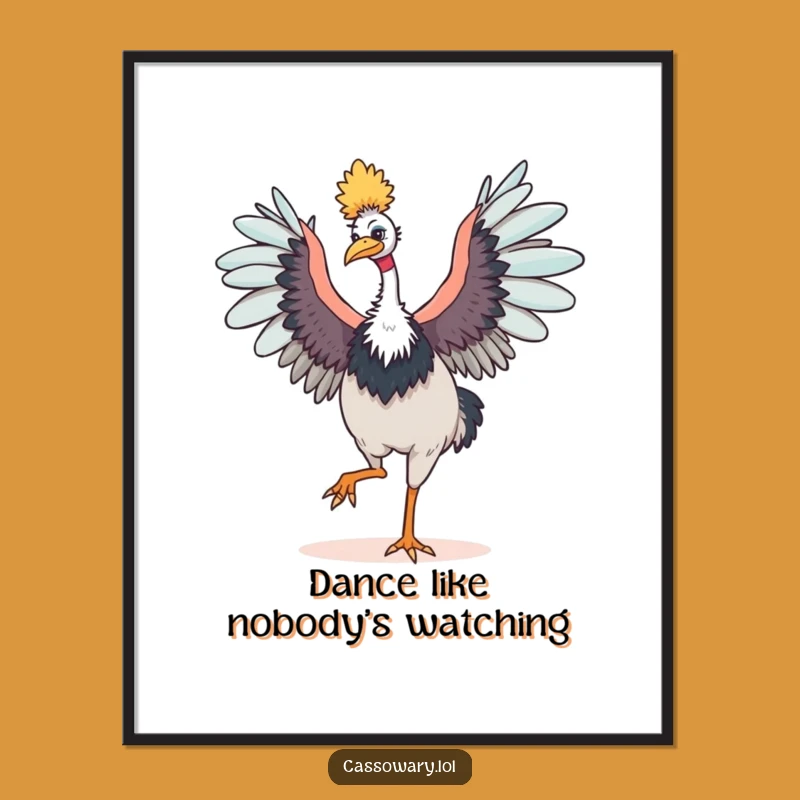 Free Printable Wall Art: Dancing Cassowary - Humorous Joyful Wings Outstretched Decor