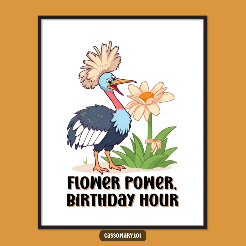 Free Printable Wall Art: Enthusiastic Cassowary & Giant Flower - Cheerful Downloadable Decor