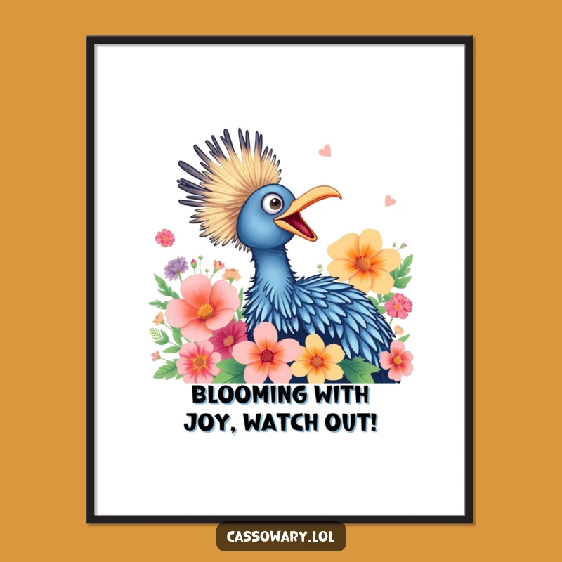 Funny Free Printable Cassowary Art: Joyful Squawk, Floral Downloadable Wall Decor