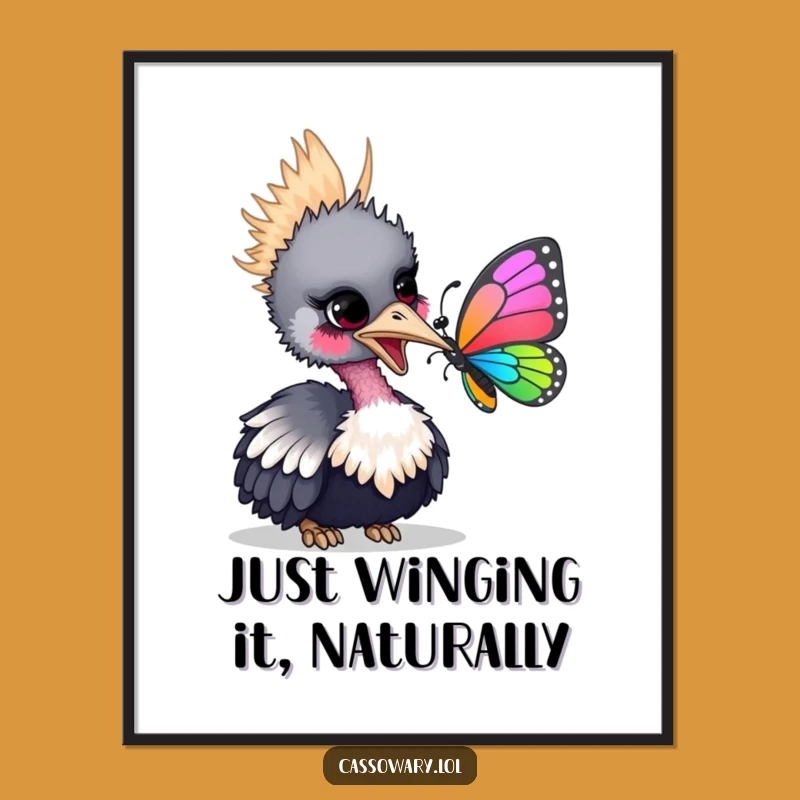 Funny Free Printable Cassowary Art: Playful Bird & Butterfly Downloadable Wall Decor