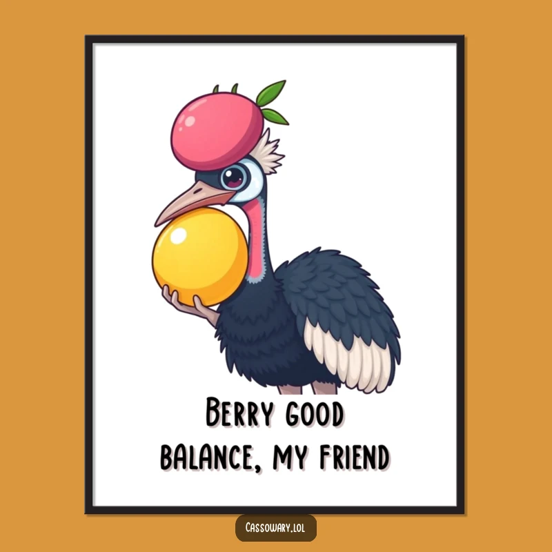 Funny Free Printable Wall Art: Cassowary Fruit Balancing Act, Downloadable Quirky Decor