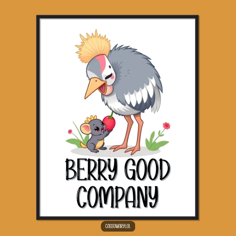 Funny Free Printable Wall Art: Cassowary Shares Berry, Downloadable Heartwarming Decor