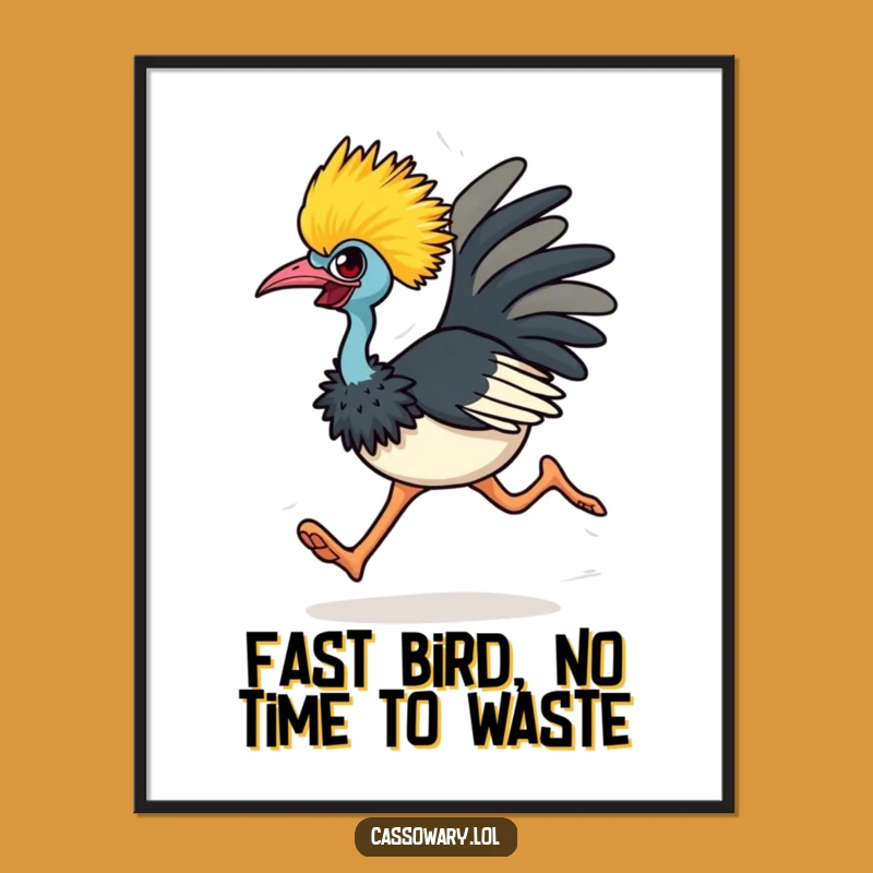 Funny Free Printable Wall Art: Energetic Cassowary Running Downloadable Decor