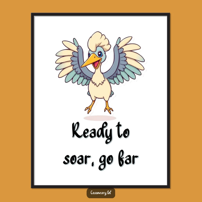 Funny Free Printable Wall Art: Leaping Cassowary Action Downloadable Art Gift!