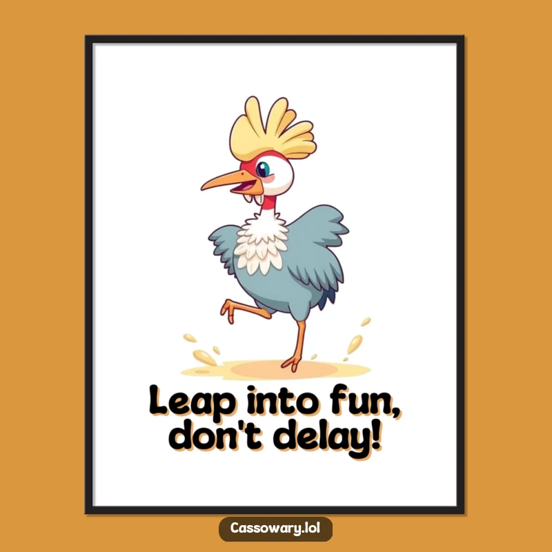 Funny Free Printable Wall Art: Leaping Cassowary, Dynamic Downloadable Fun Decor