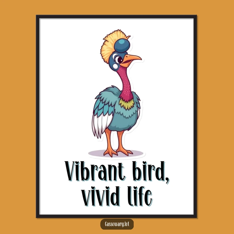 Funny Free Printable Wall Art: Showy Cassowary Vibrant Downloadable Decor