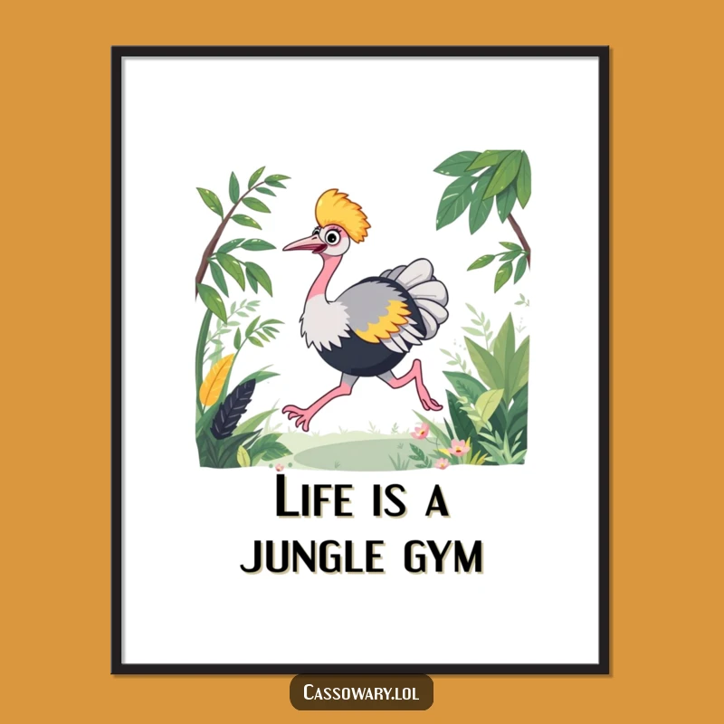 Funny Free Printable Wall Art: Energetic Cassowary Running, Quirky Downloadable Art Decor