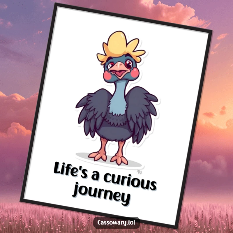 Funny Free Printable Wall Art of a cassowary with a playful tilt of its head, looking curiously.