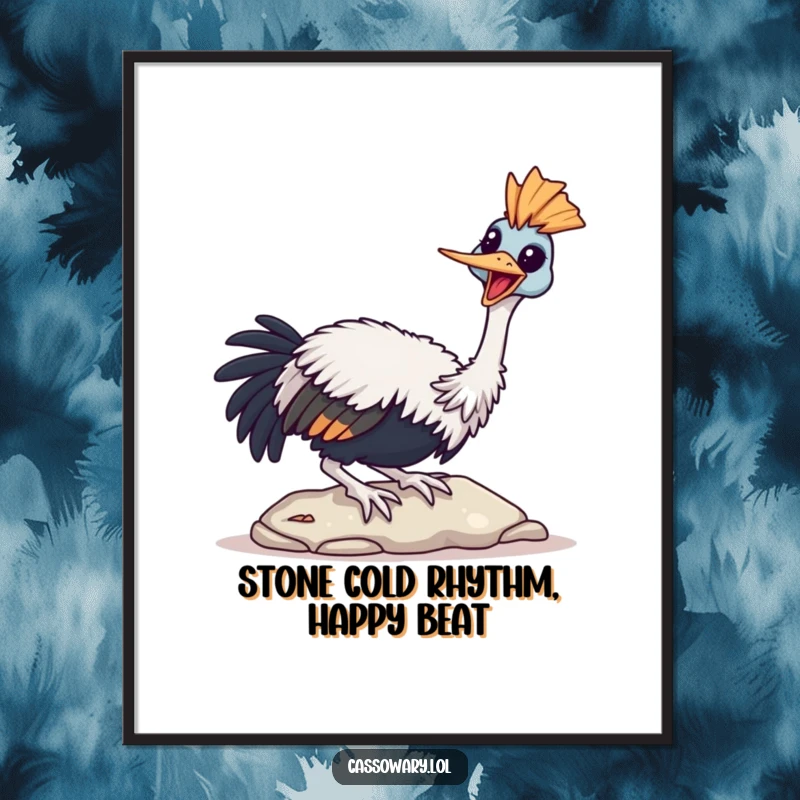 Funny Free Printable Wall Art: Cassowary Joyfully Tapping Beak on Stone, Peaceful and Charming Art