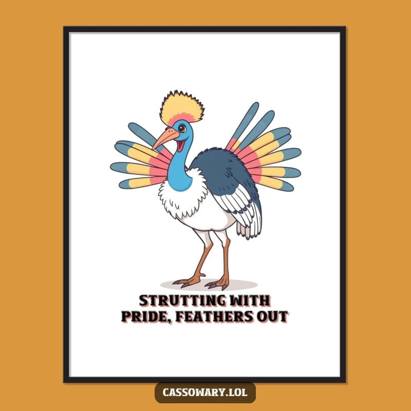 Funny Free Printable Wall Art: Strutting Cassowary Decor, Stylish Downloadable Art