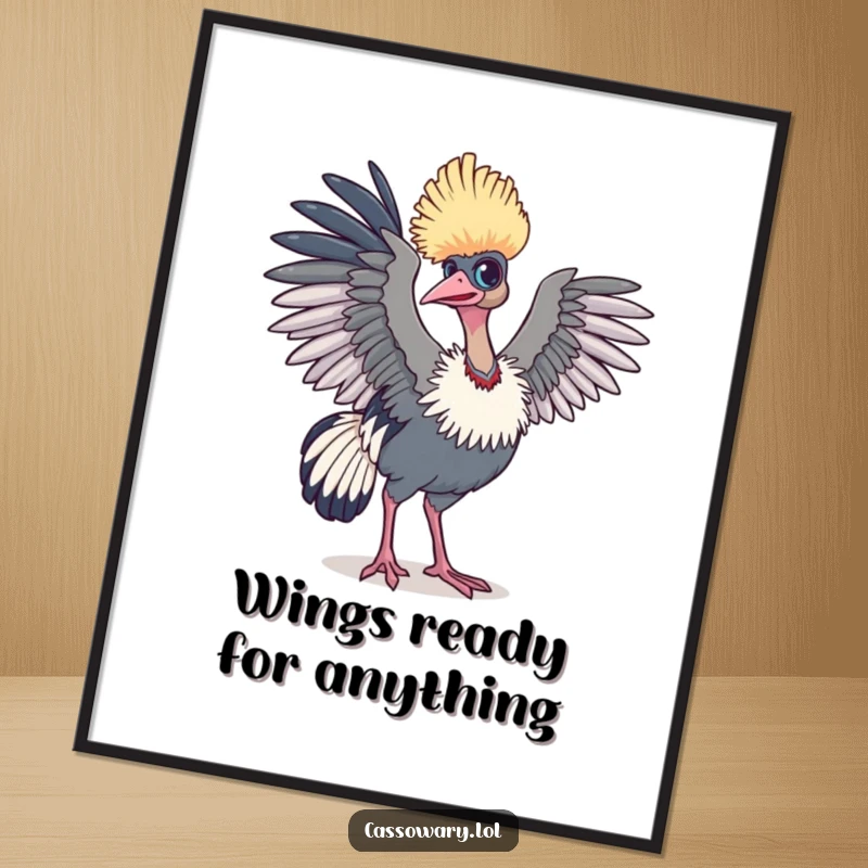 Funny Free Printable Wall Art: A cassowary stands with wings slightly raised, humorously attempting flight on your wall.