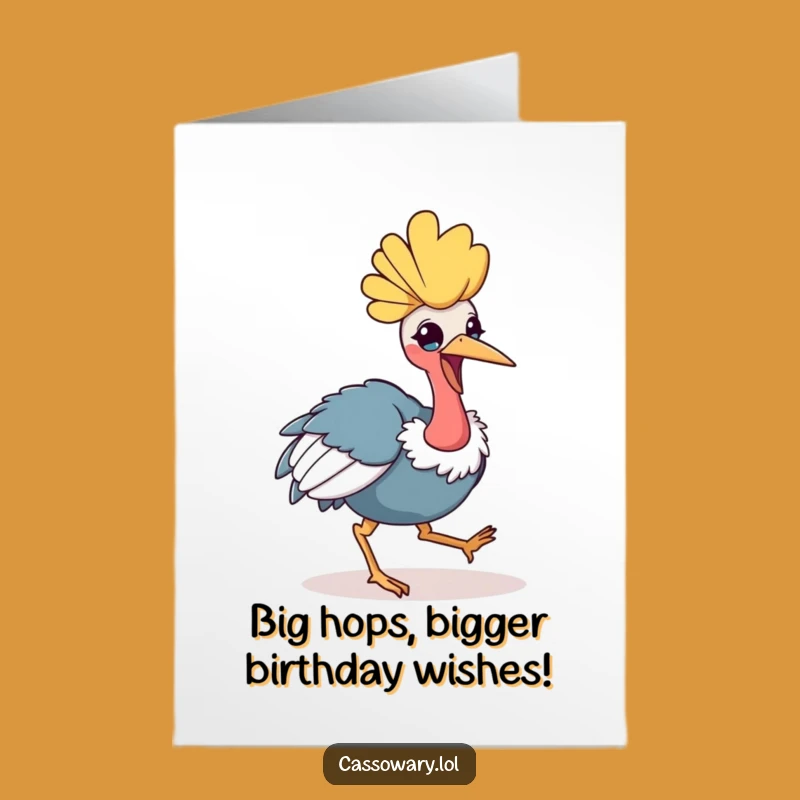 Free Printable Kawaii Cassowary Birthday Card: Funny Hop Downloadable Gift