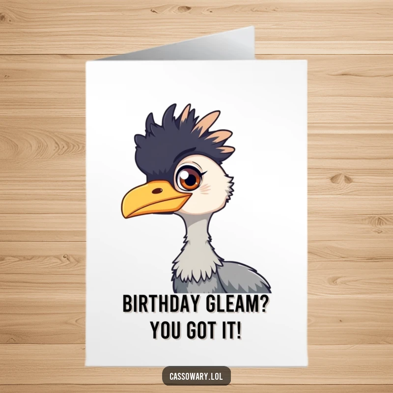 Funny Free Printable Cassowary Birthday Card, a bird with a playful gleam in its eye, ideal for a downloadable DIY gift.