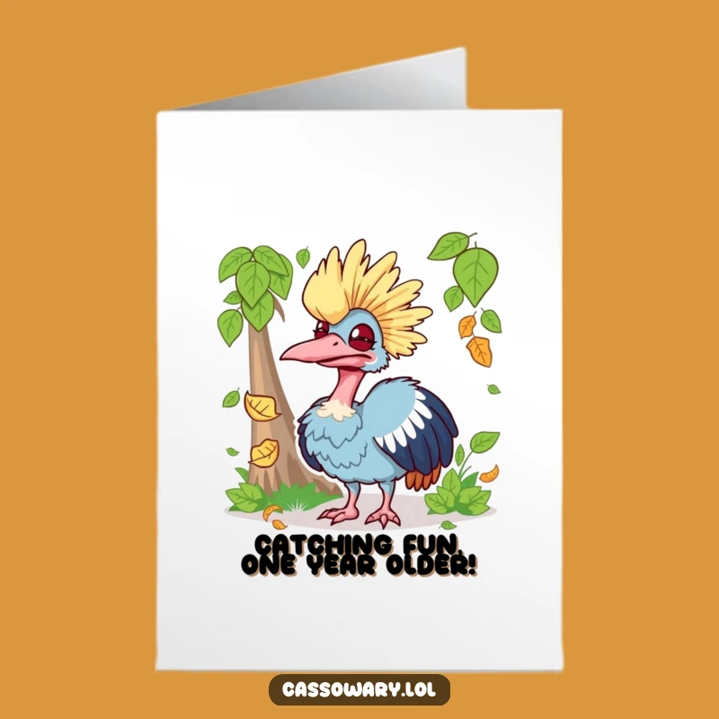 Silly Cassowary Leaf Birthday Card - Free Printable Funny Fall Greetings