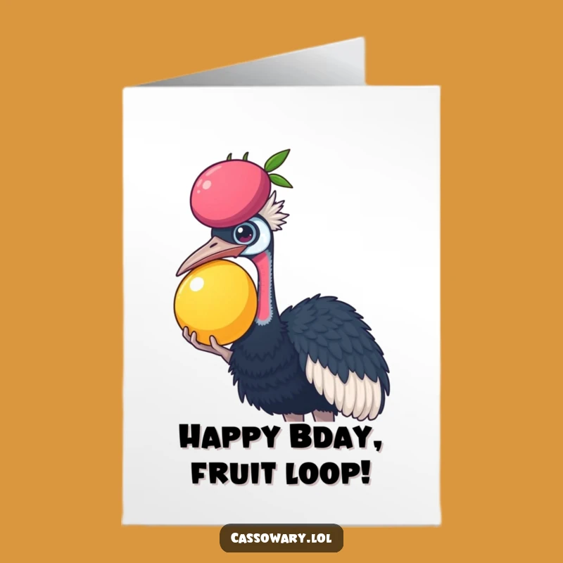 Free Printable Birthday Card: Cassowary Fruit Balance Fun, Hilarious Downloadable Gift