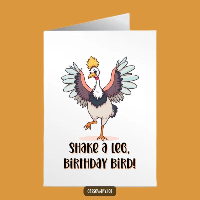 Free Printable Birthday Card: Dancing Cassowary - Joyful Wings Outstretched Downloadable Gift