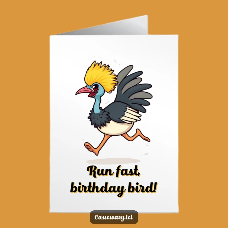 Free Printable Birthday Card: Energetic Cassowary Running Funny Downloadable Gift