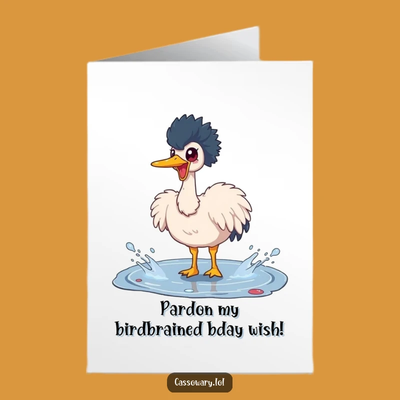 Free Printable Birthday Card: Funny Cassowary Splashing - Downloadable & DIY Gift