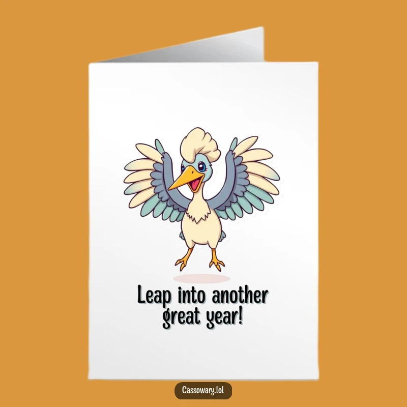 Free Printable Birthday Card: Leaping Cassowary Energetic Funny Downloadable Gift!