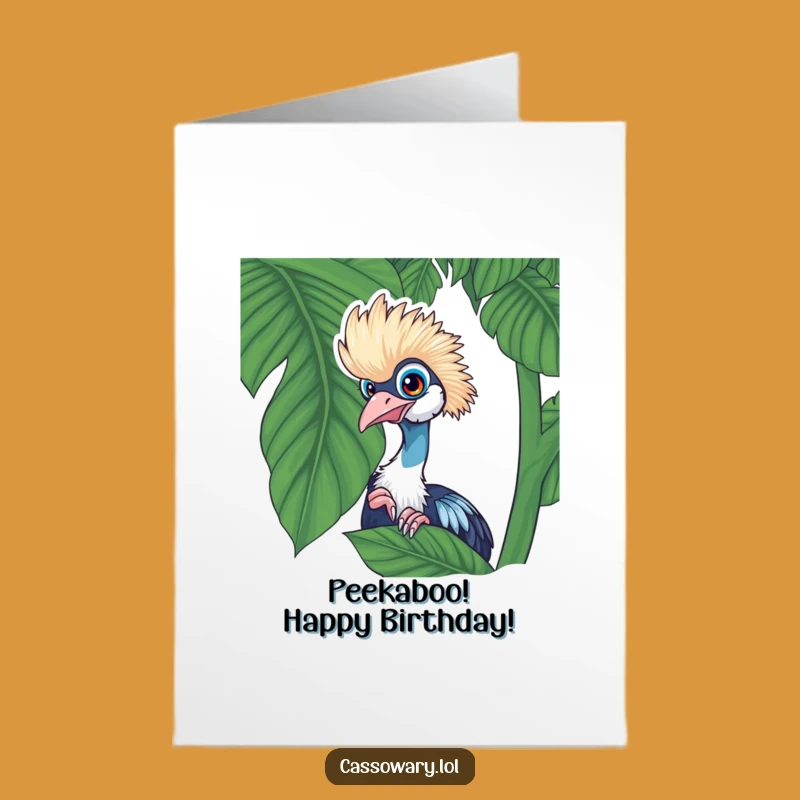 Free Printable Birthday Card: Peek-a-Boo Cassowary for a Surprise Celebration