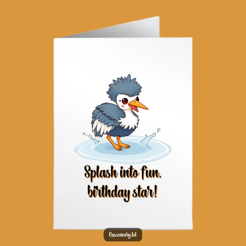 Funny Free Printable Cassowary Birthday Card: Kawaii Bird Splashing, Downloadable Fun Gift!