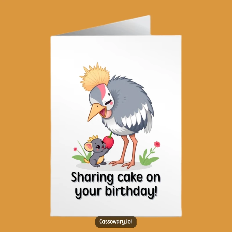 Free Printable Birthday Card: Cassowary Shares Berry for a Sweet Celebration