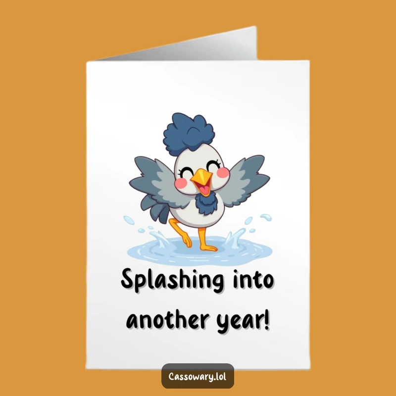 Happy Birthday Cassowary Splash Card - Free Printable Fun & Joyful Gift