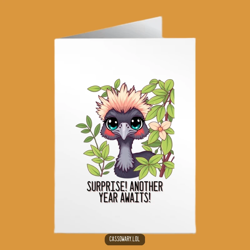 Funny Free Printable Birthday Card: Curious Cassowary Peeking, Downloadable Gift