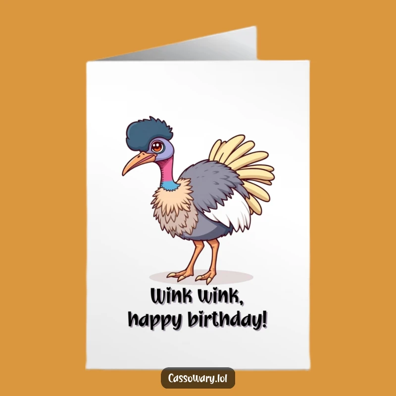 Free Printable Winking Cassowary Birthday Card - Confident Bird Art Downloadable Gift