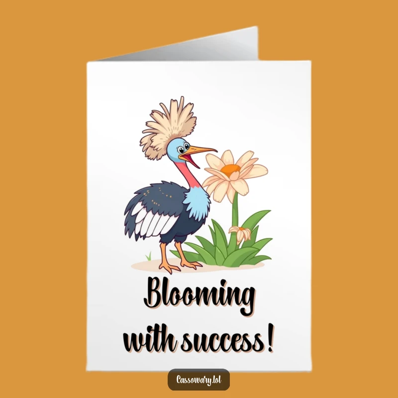 Free Printable Congrats Card: Joyful Cassowary Flower Admiration Greeting - Downloadable Gift