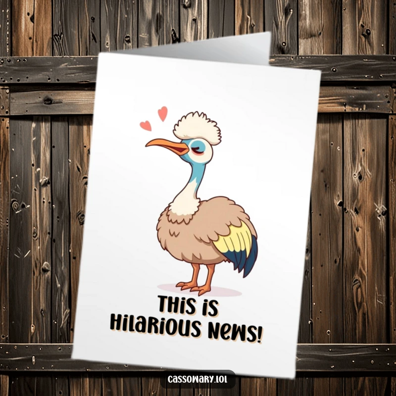 Funny Free Printable Cassowary Congratulations Card, tipping head back, laughing heartily, perfect DIY cheer.