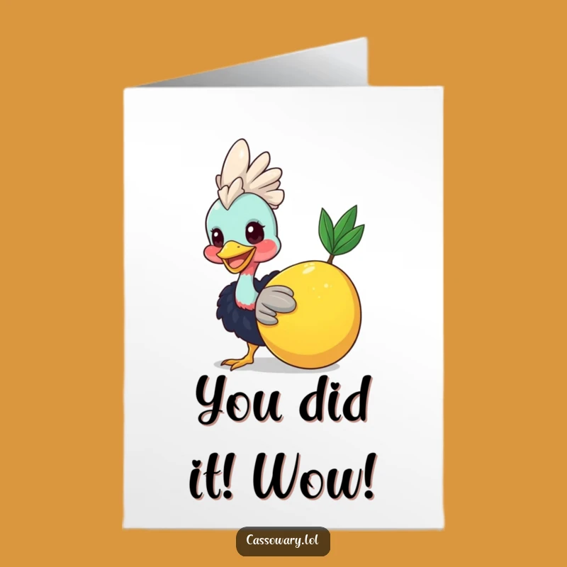 Free Printable Congratulations Card: Joyful Cassowary Nudges Fruit, Funny Downloadable Gift