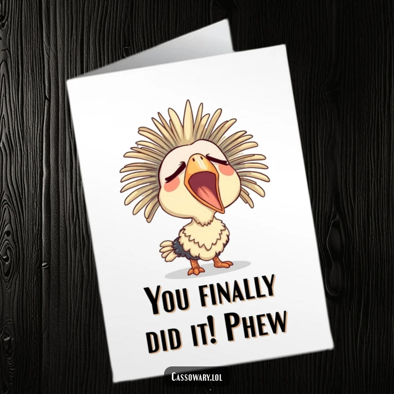 Funny Free Printable Sleepy Cassowary Congratulations Card: Bird yawning, a relaxed way to celebrate success.