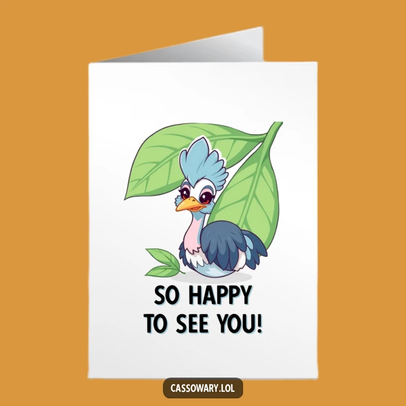 Free Printable Congrats Card: Peeking Cassowary - Funny Leaf Surprise Downloadable Celebration