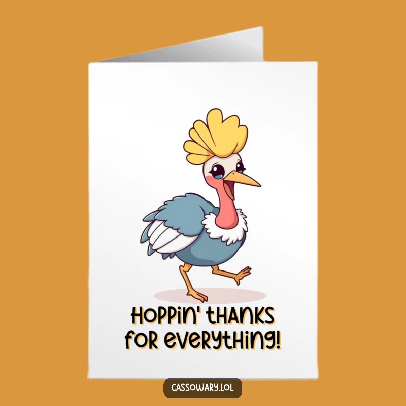 Free Printable Kawaii Cassowary Thank You Card: Funny Hop Gift