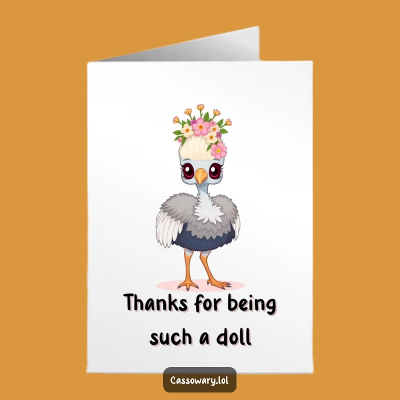 Free Printable Thank You Card: Floral Crown Cassowary Funny Downloadable Gift