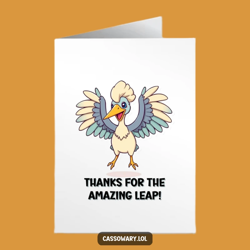 Free Printable Thank You Card: Leaping Cassowary Dynamic Funny Downloadable Gift!
